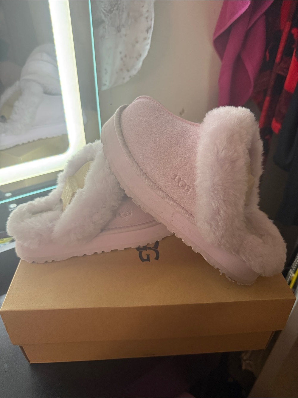 UGG Women's Light Pink Shearling Clog Slippers